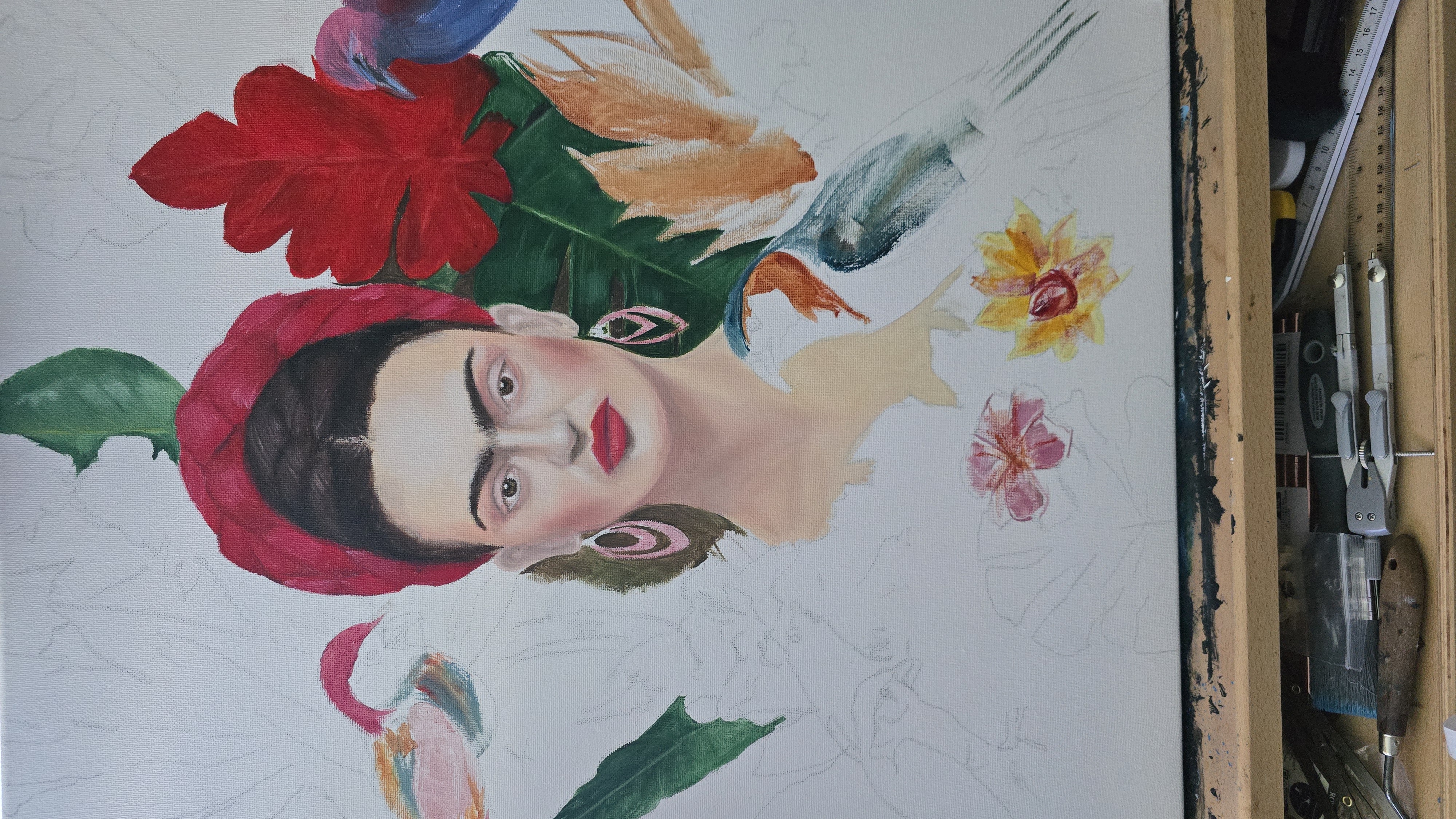 Oil painting layers in progress